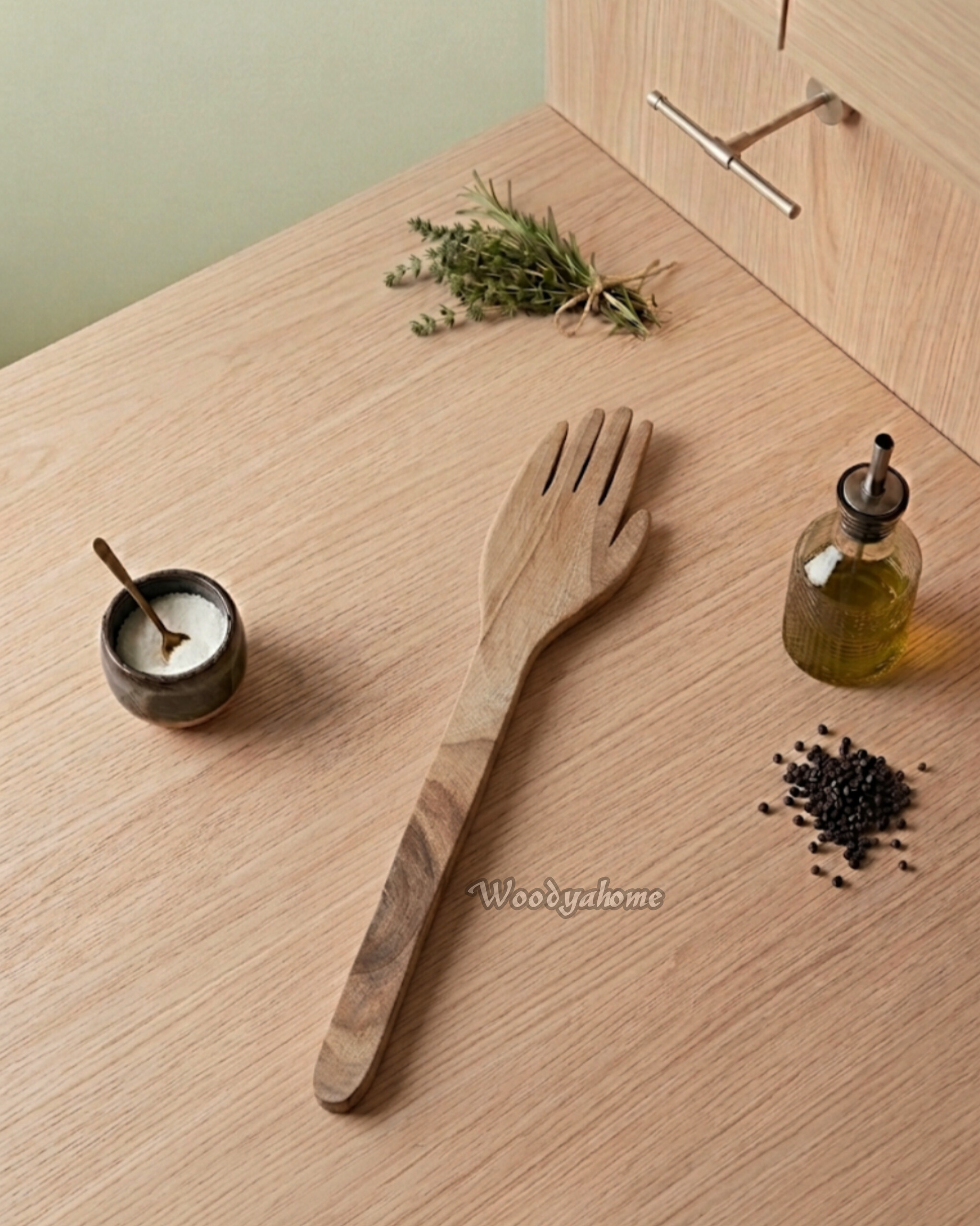 کفگیر چوبی دستساز وودیاهوم (چوب گردو) طرح دست