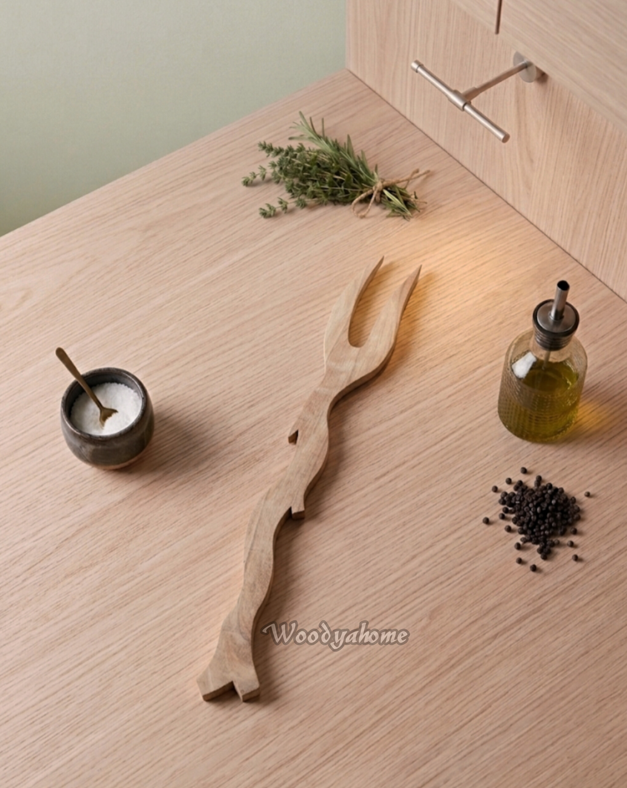 چنگال چوبی دستساز وودیاهوم ( چوب گردو) طرح شاخه